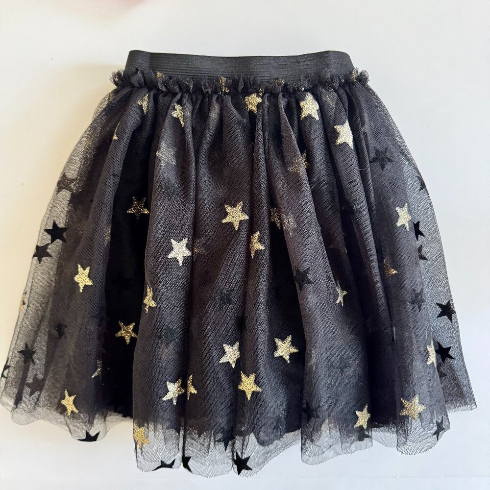Black Star Tulle Tutu Skirt | Gold & Black Stars | 2T–3T (Approx) | Elastic Wais